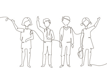 Schoolchildren - one line design style illustration