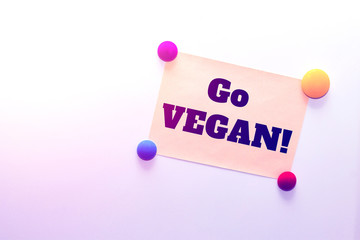 fridge (refrigerator) note with text: Go Vegan!
