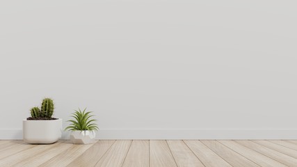White empty room with plants on a floor,3D rendering