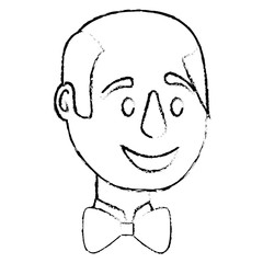 bald man character face with bowtie vector illustration sketch