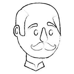 bald man character face with mustache vector illustration sketch