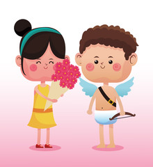 Cute girl with cupid cartoon vector illustration graphic design