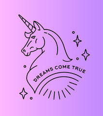 Unicorn head line illustration. Outline vector sign