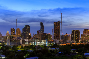 Fototapeta na wymiar Bangkok business district cityscape with skyscraper at twilight, Thailand.