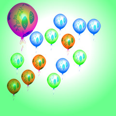 Obraz premium Pattern of air balloons, leaves, doodles.