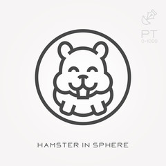 Line icon hamster in sphere