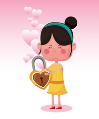 Cute girl with padlock cartoon vector illustration graphic design