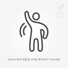 Line icon man raises his right hand