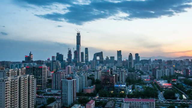 Time Lapse of Beijing Skyline from day to night,Beijing,China.