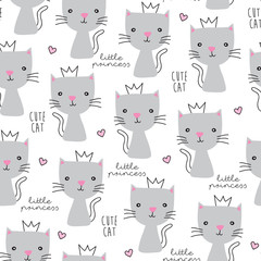 seamless grey princess cat pattern vector illustration