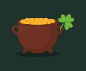 saint patricks day design with pot of gold and clover over green background, colorful design. vector illustration