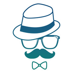 hipster hat glasses mustache and bowtie face vector illustration degraded color