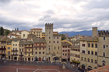 Ancient buildings surrounding the Big Square of Arezzo - Tuscany - Italy