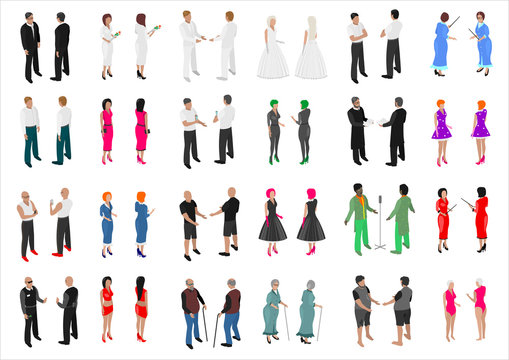 Set of isometries of different people. Different professions . A crowd of people at a party or a wedding.