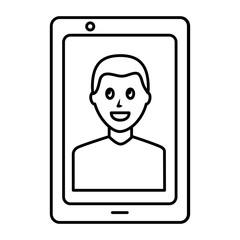 smartphone with photo avatar contact on screen vector illustration outline