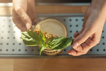 Closeup of coffee cocktail at cafe counter