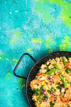 Traditional spanish paella with seafood