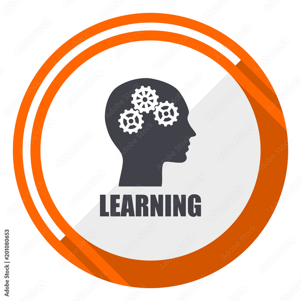 Poster learning flat design orange round vector icon in eps 10
