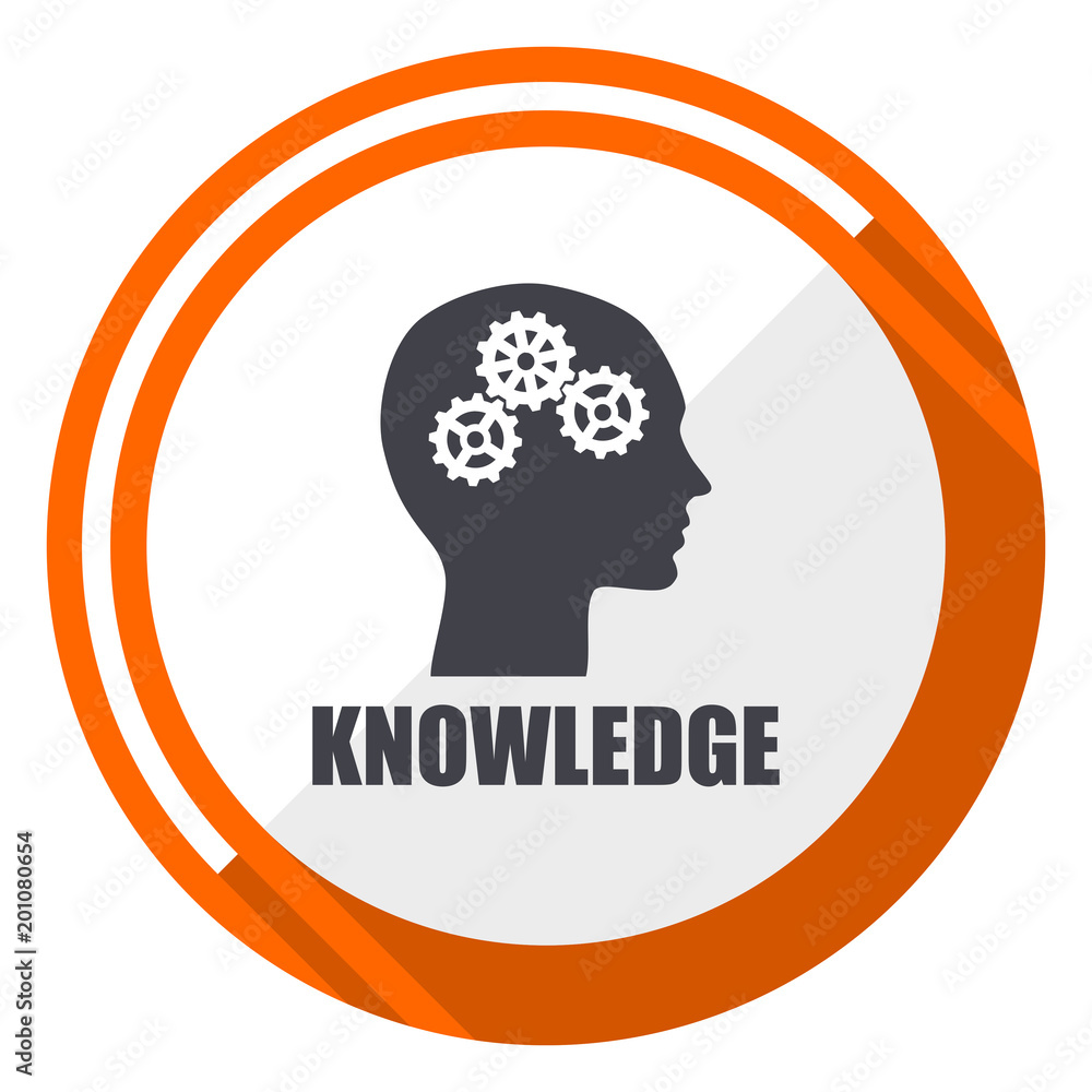 Poster Knowledge flat design orange round vector icon in eps 10