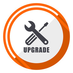 Upgrade flat design orange round vector icon in eps 10 - obrazy, fototapety, plakaty