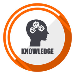 Knowledge flat design orange round vector icon in eps 10