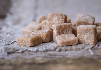 cane sugar on a grey linen napkin