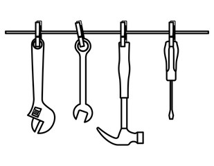 set tools hanging icons vector illustration design