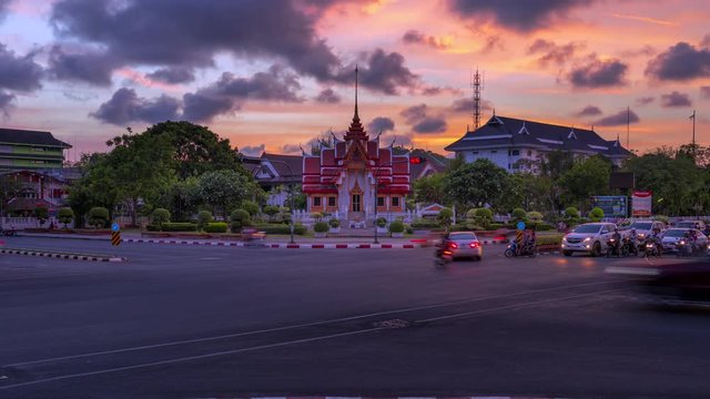 4K Timelapse Movie of Thai Temple in Sunset Scene, Songkhla, Thailand