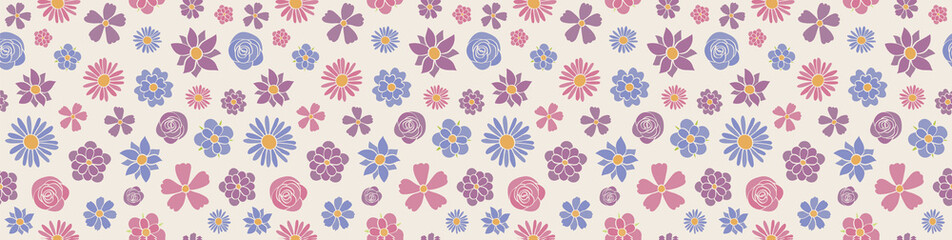 Fototapeta na wymiar Vibrant coloured floral header - wrapping paper with seamless texture. Vector.