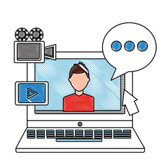 Fototapeta na wymiar laptop computer with social media icons vector illustration design
