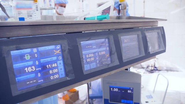 Close up of medical monitor installed in an operation room