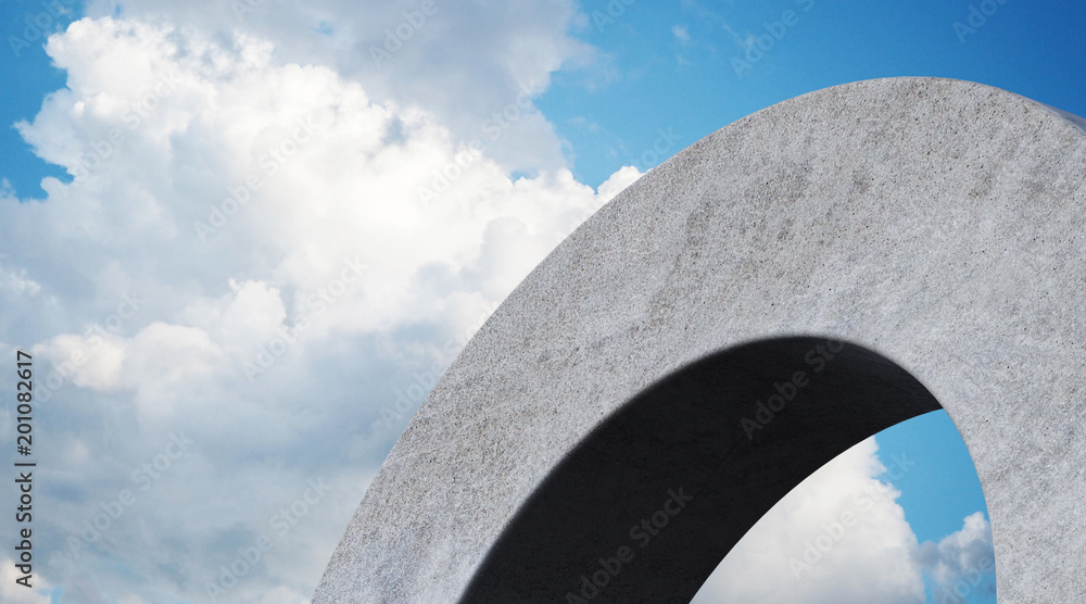 Poster abstract of concrete curved sculpture architectural on cloud sky background,concept of future modern