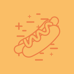 hot dog icon over yellow background, colorful line design. vector illustration