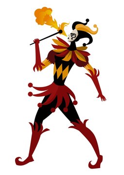 female harlequin dancing with fire
