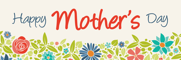 Happy Mother's Day - banner with hand drawn flowers. Vector.
