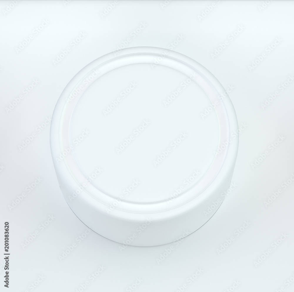 Poster screw cap box top view. mock-up. white clear empty screw. 3d rendering.