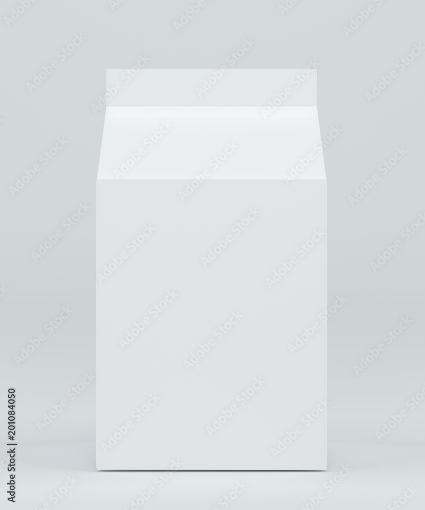 Poster milk box front view. carton box mock-up. white clear empty box. 3d rendering.