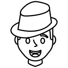 happy man face with elegant hat vector illustration outline