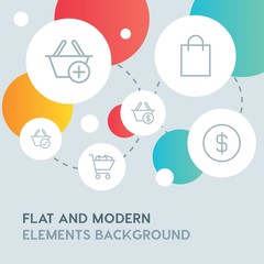 shopping outline vector icons and elements background with circle bubbles networks...Multipurpose use on websites, presentations, brochures and more