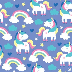 Wallpaper murals Unicorn seamless purple unicorn pattern vector illustration