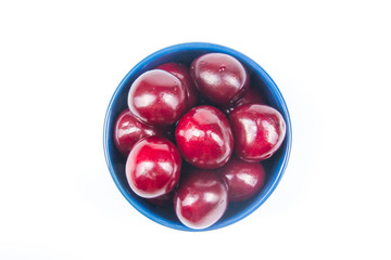 Fresh cherry on plate on Isolated white background. fresh ripe cherries. sweet cherries. Berries