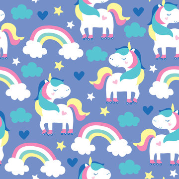 Fototapeta seamless purple unicorn pattern vector illustration