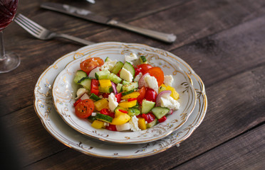 salad - organic vegetables, a set of ingredients (juicy vegetables). copy space (food vegetables background)