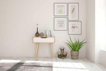 White empty room. Scandinavian interior design. 3D illustration