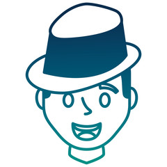 young man head with elegant hat avatar character vector illustration design