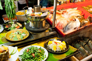 Fish at a street food stall at the weekend market, Phuket, Thailand