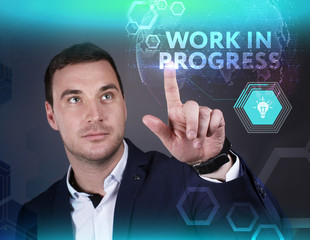Business, Technology, Internet and network concept. Young businessman working on a virtual screen...