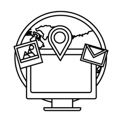 desktop computer with picture and pointer vector illustration design