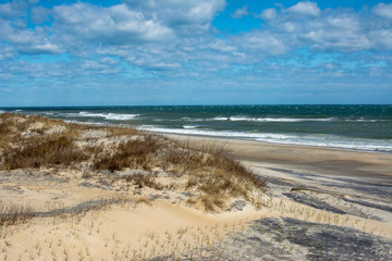 Fototapeta na wymiar Windy day view of the beach on Pea Island in the outer banks of North Carolina