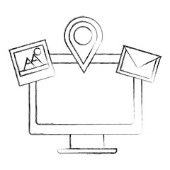 computer photo email navigation pin social media vector illustration sketch